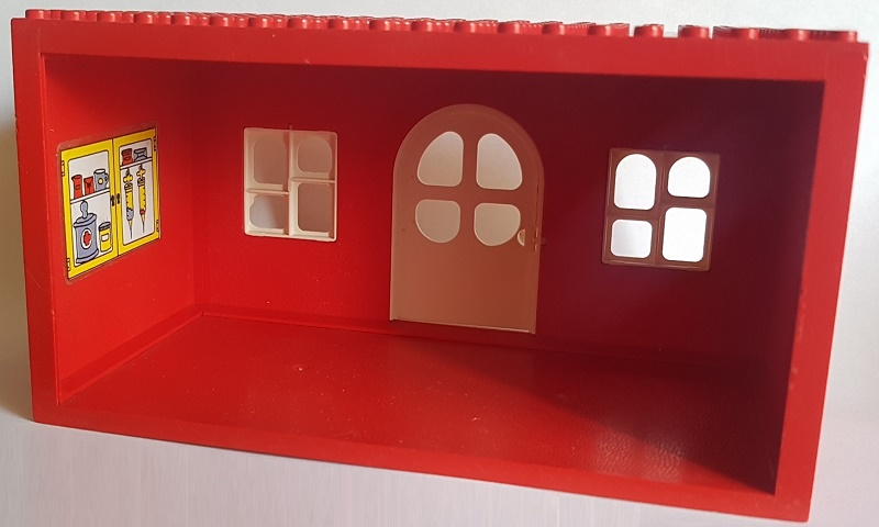 Fabuland House Block 10 x 20 x 9 with White Door and Windows with Medical Cabinet with Yellow Doors Pattern (Sticker) - Sets 137-1 / 347-3