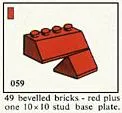 49 bevelled (beveled) bricks red plus one 10 x 10 stud base plate