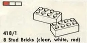 8 Stud Bricks (clear, white, red)