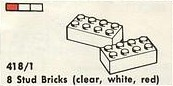 8 Stud Bricks (clear, white, red)