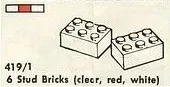 6 Stud Bricks (clear, red, white)