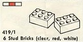 6 Stud Bricks (clear, red, white)