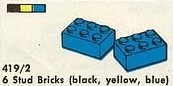 6 Stud Bricks (black, yellow, blue)
