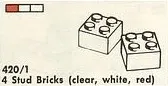 4 Stud Bricks (clear, white, red)