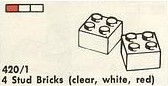 4 Stud Bricks (clear, white, red)