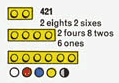2 eights 2 sixes 2 fours 8 twos 6 ones (The Building Toy)