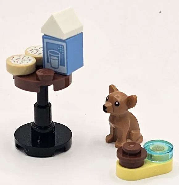 Advent Calendar 2023, City (Day 20) - Puppy Dog with Food and Water, Table with Milk and Cookies