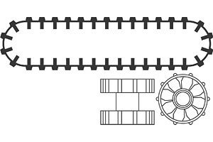 Caterpillar Hub and Tread (Set of 2 treads, 4 Hubs)