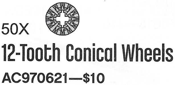 12 Tooth Bevel Gears (Pack of 50) - (12-Tooth Conical Wheels)