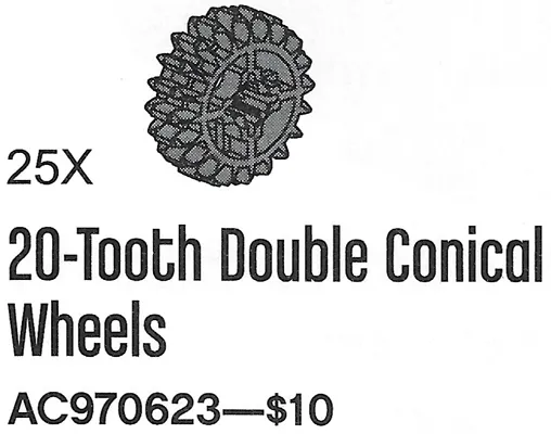 20 Tooth Double Bevel Gears (Pack of 25) - (20-Tooth Double Conical Wheels)