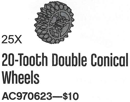 20 Tooth Double Bevel Gears (Pack of 25) - (20-Tooth Double Conical Wheels)