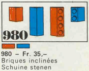 23 sloping bricks, including roof peak bricks, Red