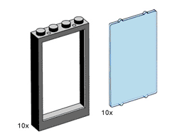 1 x 4 x 5 Black Window Frames, Transparent Blue Panes